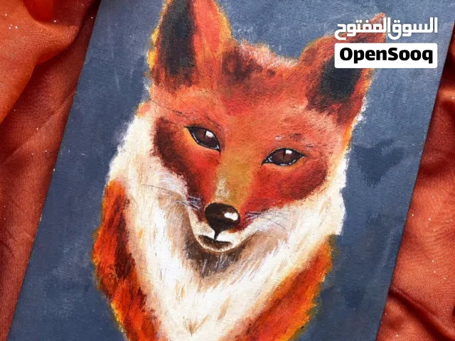 لوحة ثعلب مرسومة يدويًا  غواش على كانفس  20×30 سم