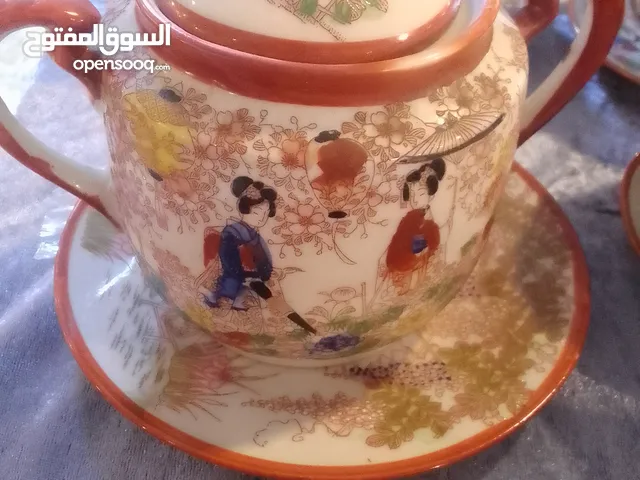 طقم ياباني قديم رسم يدوي، فناجين قوة و شاي