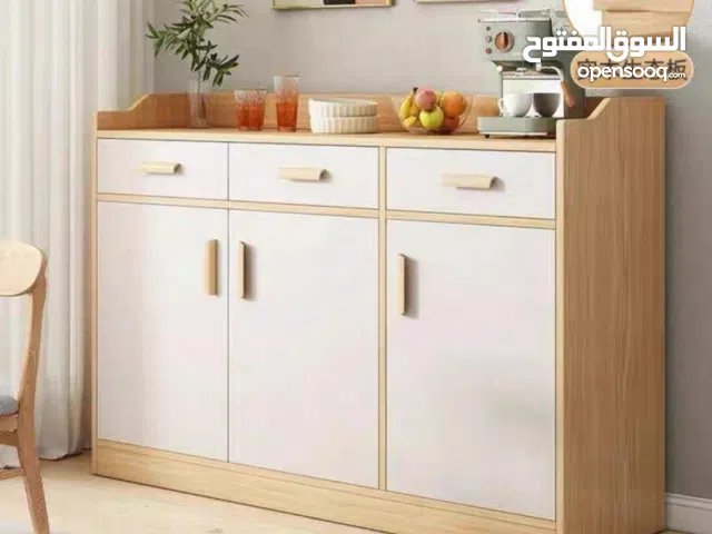 خزانة خشبية عريضة متعددة الاستخدام لون بيج و ابيض المقاس 120*35*80 سم