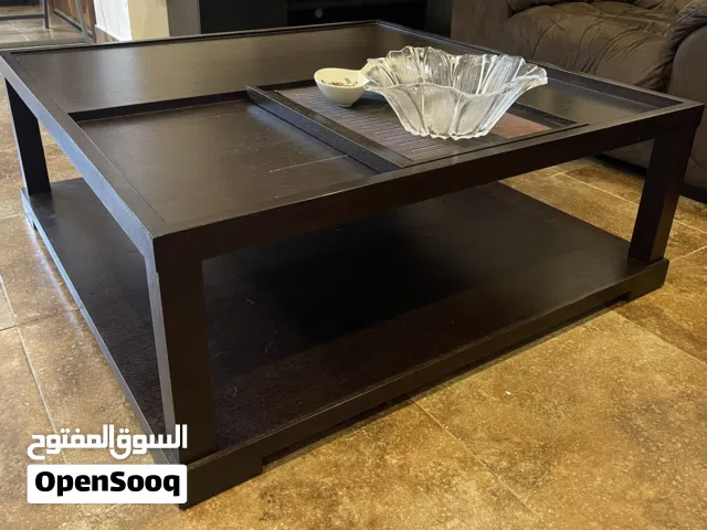 Modern Dark Wood Coffee Table with Sliding Tray