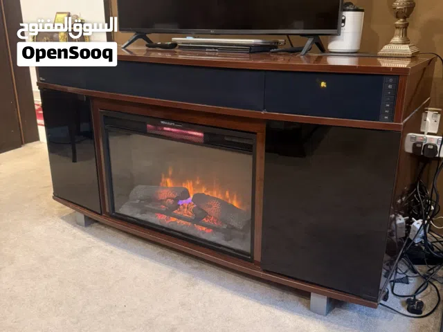 TV table with built in fireplace + Speakers