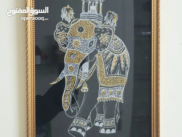 Handcrafted Sri Lankan Elephant Art – 18x12 Inch Glass-Framed Traditional Drawing on Fabric