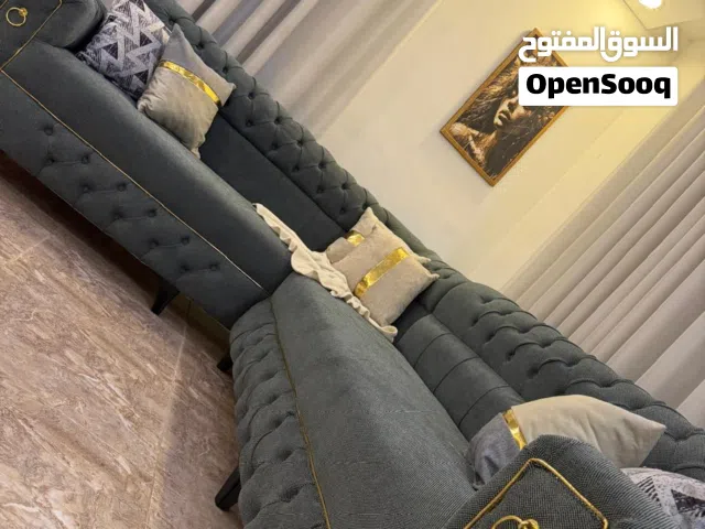طقم كورنر 9 مقاعد لون رمادي مموج فاتح وغامق