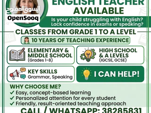10 Years Experienced Female English Teacher in Manama!