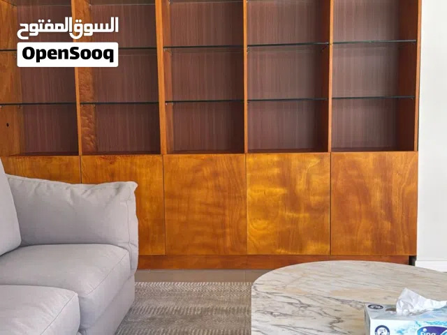 Luxury Natural Wood Bookshelf with Glass Shelves & LED Lights – 254x237cm – Ready to Deliver