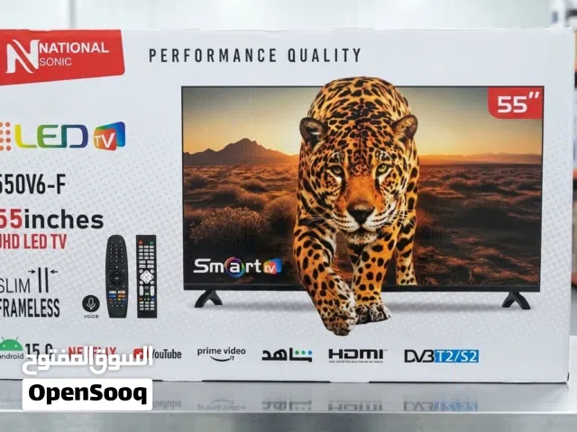 شاشة ناشونال سونيك 55 انش Full HD smart افريمليس مع قاعده جداريه تتوفر لدينا خدمة التوصيل