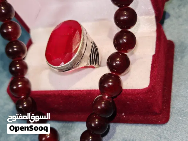 خاتم فضة عيار 950 بحريني يدوي ياقوت