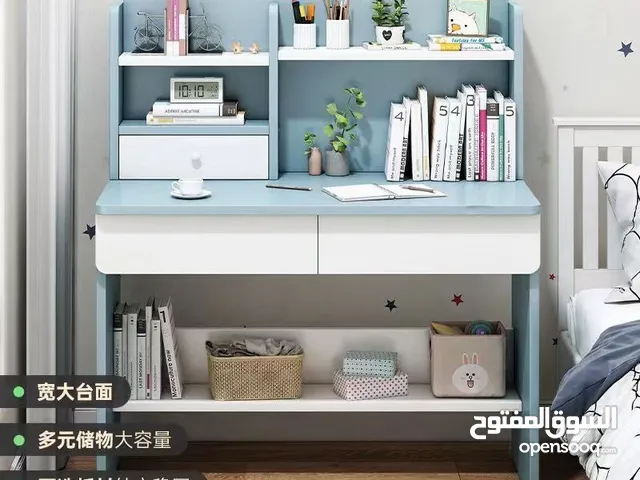 مكتب خشبي برفوف علوية و جرارين  لون ازرق