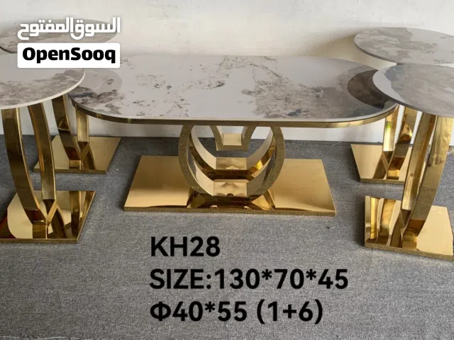 طقم طاولات قهوة رخامي فاخر مع قاعدة ذهبية هندسية موديل KH28 - التصفية الشاملة