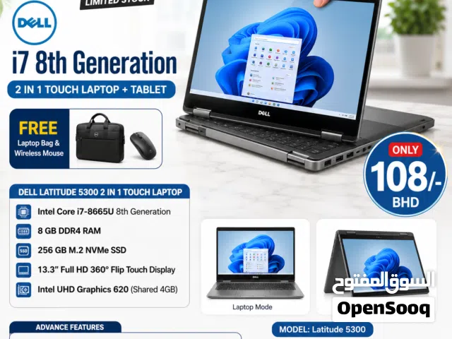 DELL 2 In 1 Business Touch Laptop + Tablet Core I7 8th Gen (Free Bag & Mouse) 14 FHD Touch Screen