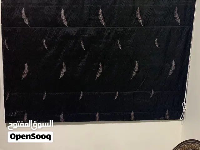 Black Roman-style Fabric Blind with Feather Pattern - Ready to Install