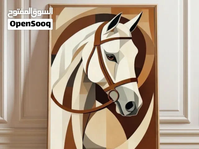 لوحة حصان مرسومة يدويًا بالألوان الاكريليك  ديكور فاخر مودرن
