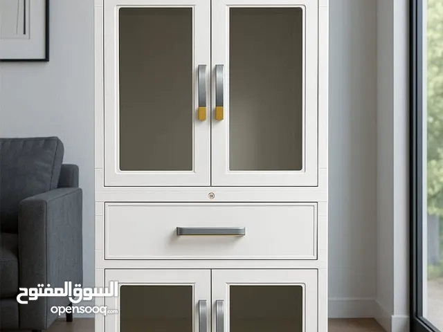 خزانة الفانتازيا المودرن بواجهات شفافة وتصميم فاخر مثالية للمطبخ، غرفة الجلوس أو المكتب