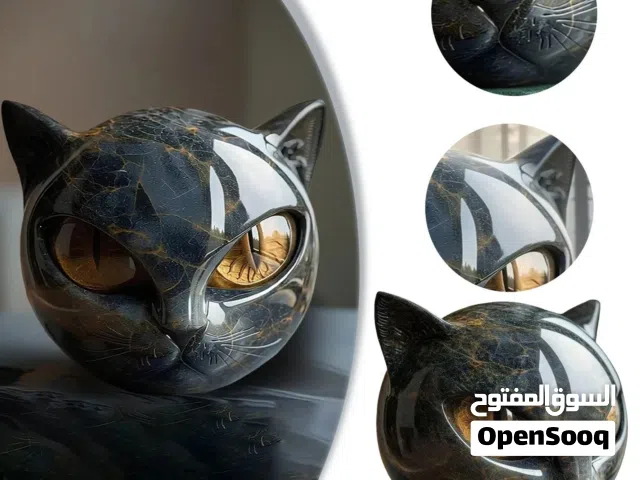 تمثال قط أسود زخرفي من الحجر