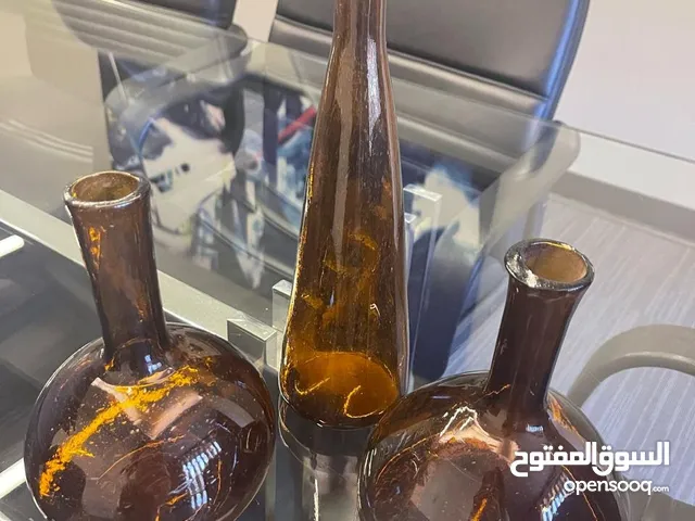 Elegant Set of 3 Amber Glass Vases – Unique Decorative Pieces