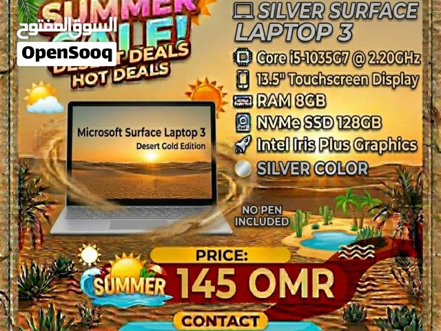 surface laptop 3 core i5-1035g7 @ 2.20ghz,ram 8 gb,nvme ssd 128gb, touch screen WITH OU
