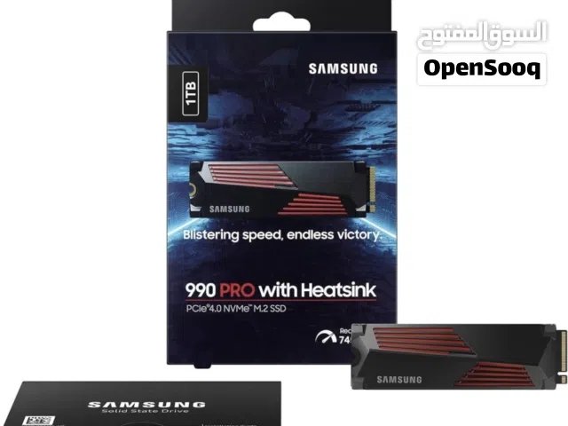 قرص صلب داخلي سامسونج 990 برو بسعة 1 تيرابايت مع مشتت حراري PCIe 4.0 M.2