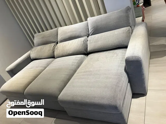 IKEA SOFA L SHAPED, SOFA BED. Light grey 3-seater L-shaped fabric sofa with chaise, sofa bed.