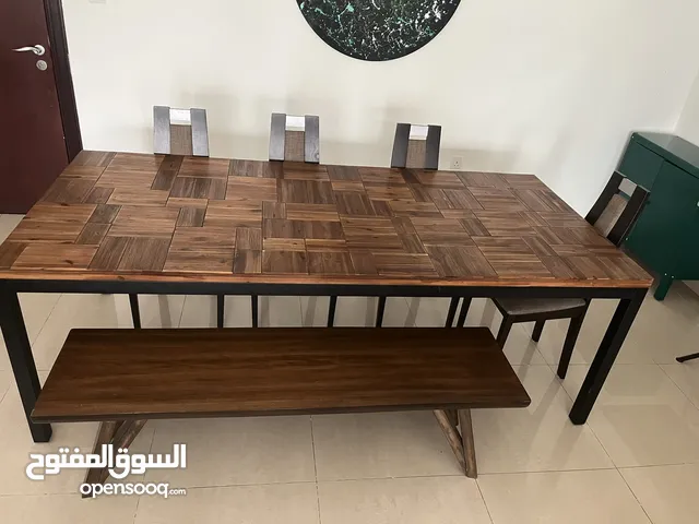 Home Centre 6-Seater Dining Set – Solid Wood & Metal with Bench
