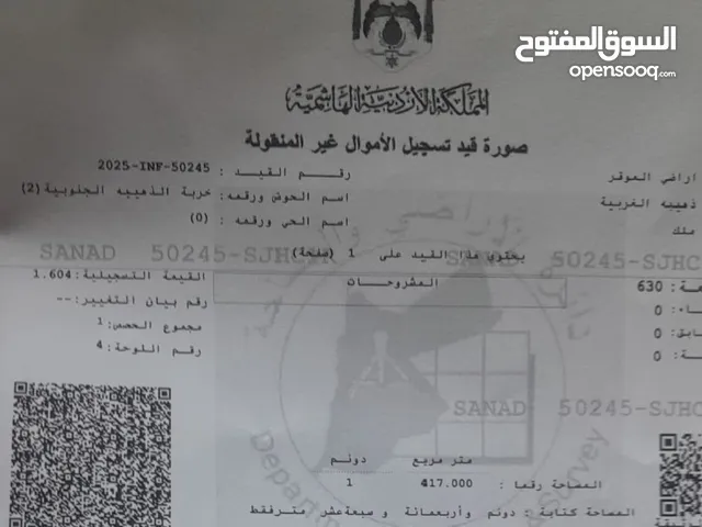 Farm Land for Sale in Amman Al-Dhuheibah Al-Gharbiyah