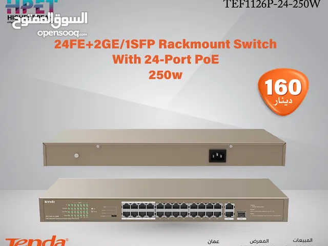 محول 250w Tenda TEF1126P-24-250W 24FE+2GE/1SFP Rackmount Switch with 24-Port PoE