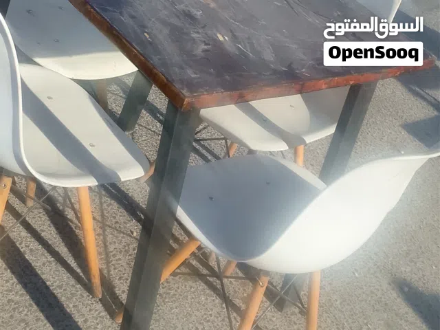 طوالة 4 كراسي خشب زان  وجه اجرين حديد