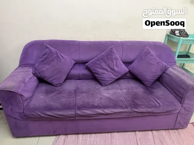 Comfortable 3-Seater Purple Sofa with Cushions – Good Condition