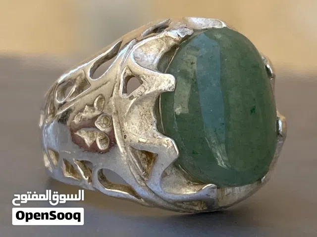 Emerald Green Agate Silver Ring  (عقيق يماني زمرد)
