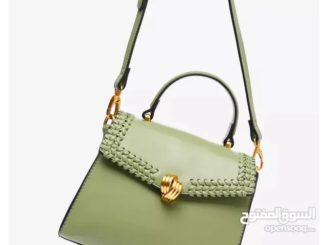 Celeste Solid Satchel Bag with Weave Detail - Green
