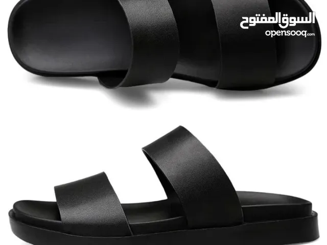 Men black genuine leather slippers now available in oman order now
