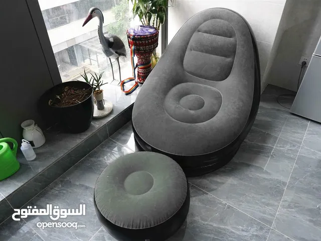 NEW GREY INFLATABLE DELUXE LOUNGER & FOOTSTALL SEAT RELAX COUCH CHAIR