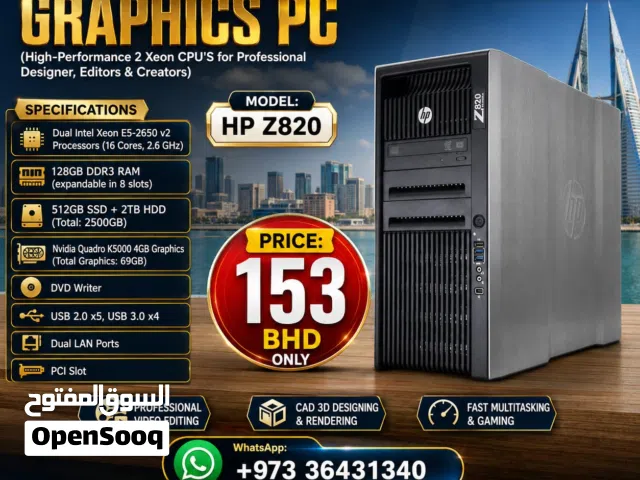 HP Workstation PC Xeon Double Processor 32Core's 128GB RAM 512GB SSD NVidia 4GB Graphics Total 69GB