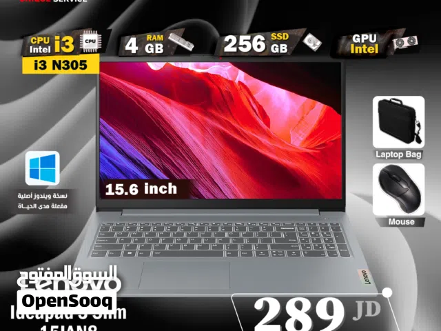أجهزة كمبيوتر محمولة لابتوب لينوفو جديد معالج إنتل i3 و 4 جيجا رام Lenovo Core i3 N305 متوفر التوصيل