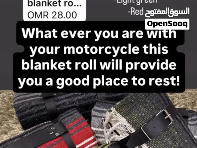 Motorcycle Black genuine leather blanket roll strap with a blanket in various of colors.