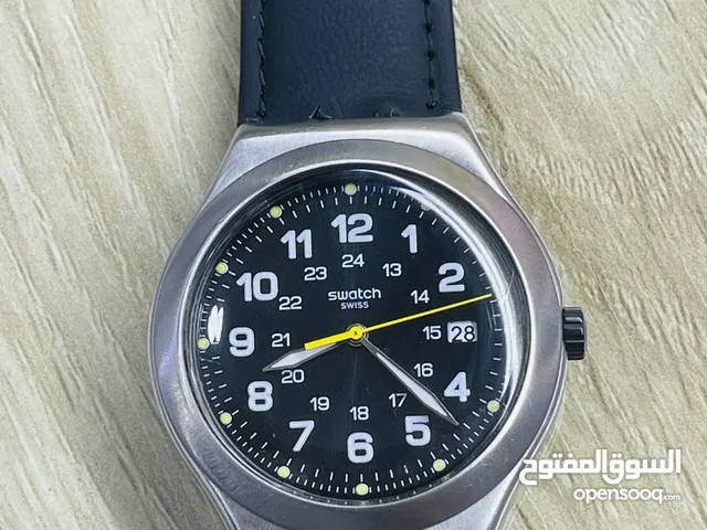 Swatch swiss سواتش سويسري اصلي رجالي الساعتين بحالة الوكالة بدون علبة وكفالة الكستك الجلد ليس اصلي