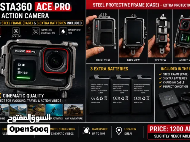 Insta360 Ace Pro 8K Camera + Steel Cage + 3 Extra Batteries Included  Excellent Condition