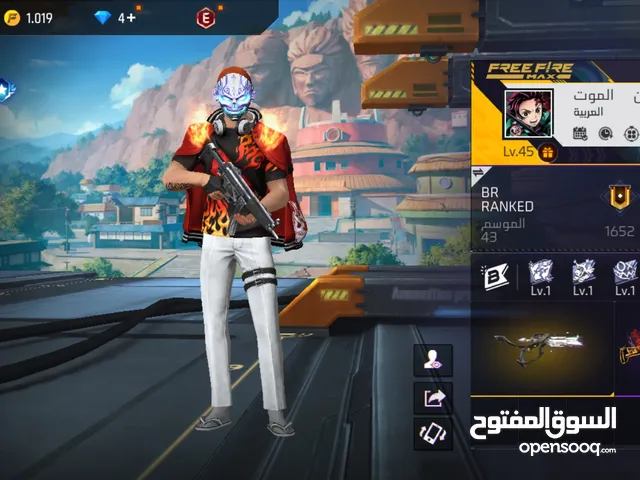 بيع حساب فري فاير 45لفل سلاح ايفو لفل 3