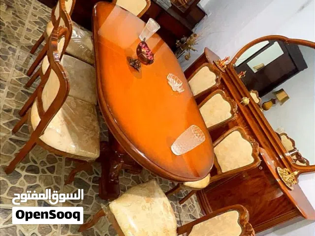 غرفة سفرة امريكي قطعتين تحفة فنية قمة بالروعة تفصيل خشب زان صلد كامل  طاولة و8 كراسي بتتكبر وبتتصغر
