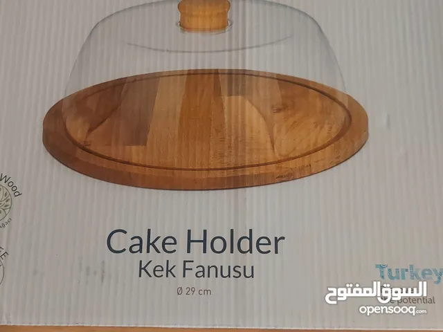 صحن دائري خشب طبيعي جديد قطر 29سم لتقديم الكيك والحلويات مع غطاء اكريليك صنع تركيا