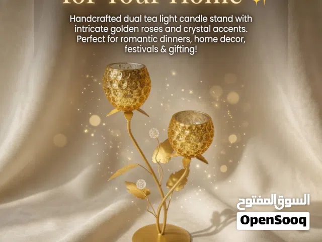 Golden rose-shaped - Dual tea light holders - For Sale