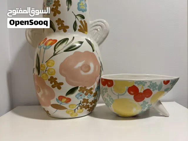 Decorative Floral Ceramic Vase & Bowl Set