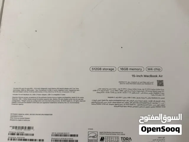 (24-RAM) 15 M4 AIR MACBOOK APPLE 4NEW LIKE USED (512G و . رام 512 جيجا مستعمل مستعمل اقل من 20 مرة