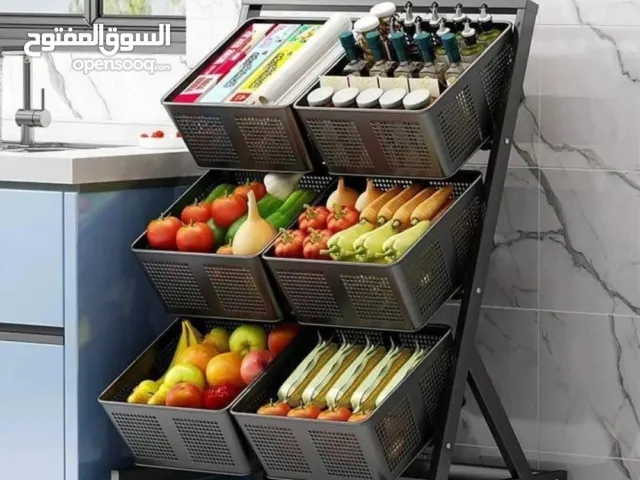 رف تخزين عربة خضروات وفواكه معدني 3 دور مزوّد بعجلات لسهولة الحركة + قفل للتثبيت عند الحاجة