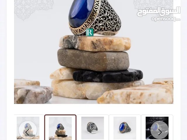 خاتم فضة صافى 925 حجر عين النمر الازرق طبيعى تصميم مميز عالى الجودة