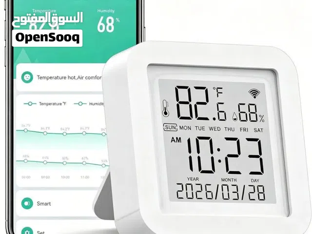 حساس الحرارة والرطوبة الذكي: Tuya WiFi Temperature and Humidity Sensor with LCD Display AAA Batte