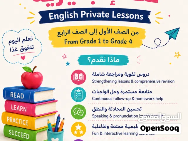دروس تقوية للغة الانجليزية من الصف الاول للصف الرابع.