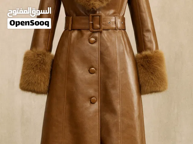 معطف مالطو جلد وفراء هاي كوالتي فخامة حقيقية