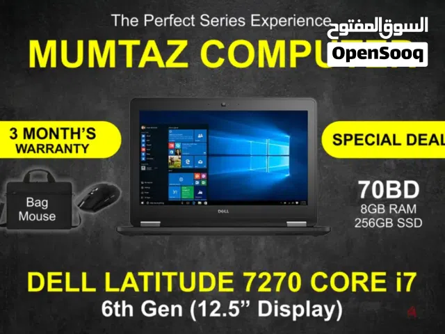 Dell latitude 7270 i7 6Th gen 12.5" Display Ram 8G SSD 256G with bag & Warranty