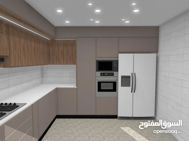 kitchen cabinets of aluminum and woods