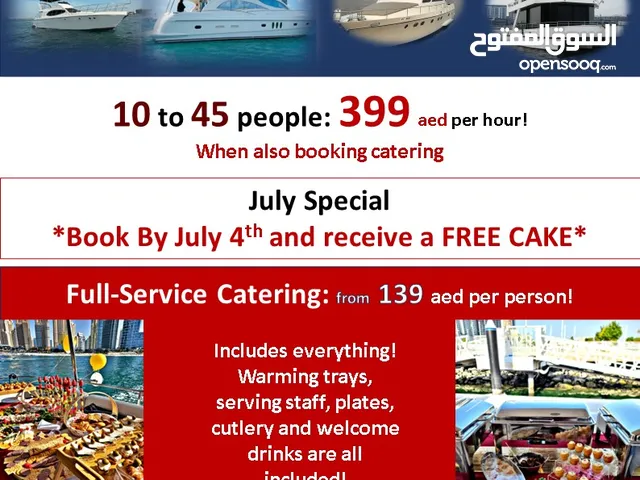 Yacht for 10–45 Guests – 399 AED/Hour When You Book Catering (July Special)